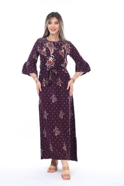 mervemoda Kadın yazlık kısa kol yakalı dokuma uzun elbise