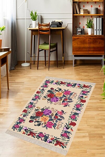 on the clouds Bej Desenli Kaymaz Tabanlı Halı