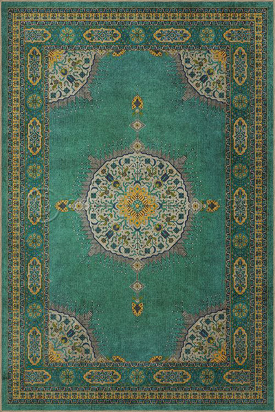 Rugs Modern Halı Green Framed Traditional Woven Base Washable Carpet Miravip9139