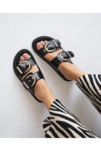 DİVA Γυναικείες Παντόφλες Diva Μαύρες - Σχέδιο με Διπλή Αγκράφα