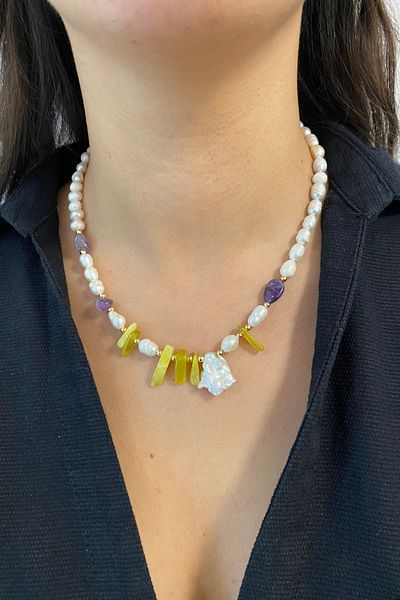 Suerte Accessories مايوركا لؤلؤة Zebercet و Tımbıl جمشت - قلادة نسائية بتصميم مخصص