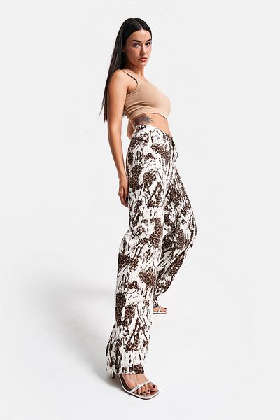 its basic Ecru Leopard Print Γυναικείο τζιν - Loose Fit, στη μέση