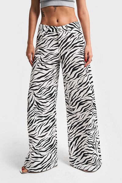 its basic Black and White Zebra Pattern - 100% Cotton Palazzo Fit Women's Denim