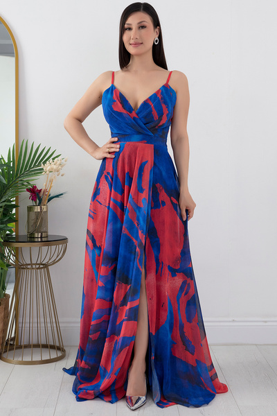 PULLIMM Kruvaze Yaka Askılı Tül Abiye Elbise DNS1526