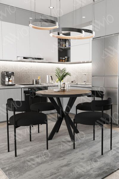 AVVİO Larissa Teddy Sandalye 90x90 Yuvarlak Yemek Masası Mutfak Masası 4 Kişi...