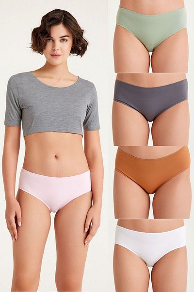 Dennis Denise High Waist Cotton Pack of 5 Women's Panties - Pink, Gray, White, Green, Blue, Brown