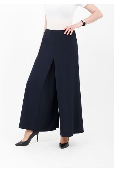 G-Line High Waist Navy Blue Wide Palazzo Trousers - A-line Full Length