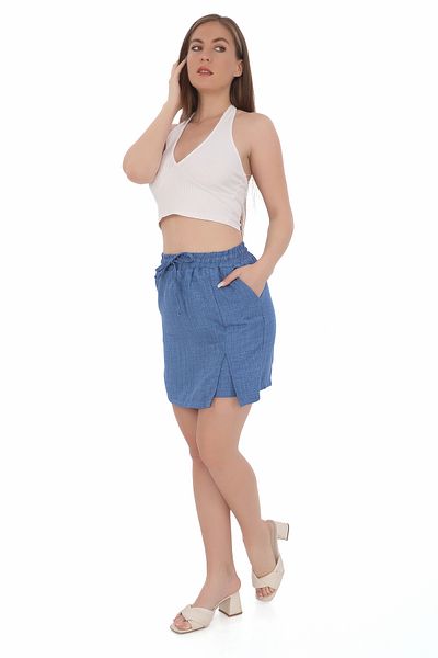 SAUNA SUIT Fusta cu pantaloni scurți albaștri casual pentru femei cu talie înaltă - Vară elastică subțire slouchy