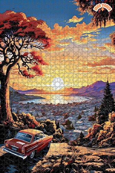 Teona Ahşap Günbatımı Yolculuğu Dekoratif Çift Katlı Çerçeveli Asılabilir Ahş...