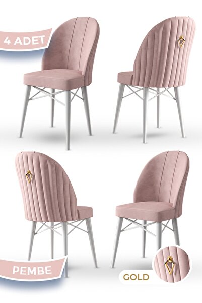 Canisa Ritim Serisi, 1.sınıf Babyface Kumaş 4 Adet Pembe Sandalye, Beyaz Gürg...
