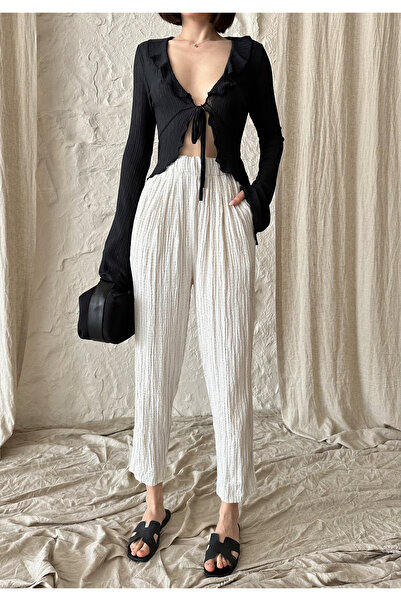 HARMONY GLOBAL Kadın Beli Lastikli Müslin Kumaş Şalvar Pantolon 8003