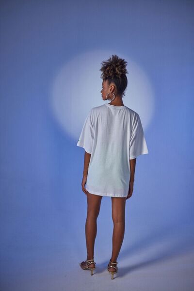 HOLLY LOLLY Women's White Printed Oversize Crew Neck Stalker T-shirt