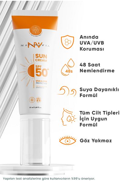 NATURAVIA COSMETICS 50+ SPF Anti-Blemish and Moisturizing Face and Body Sunscreen - For All Skin Types