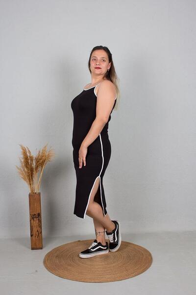 Truva XXL White Striped Plus Size Strappy Dress - Black Elb675