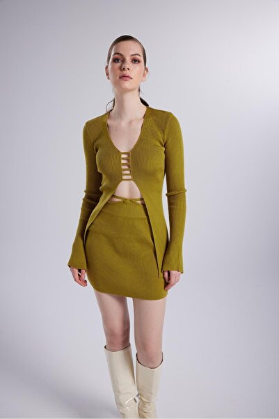 HOLLY LOLLY Spanish Sleeve Rope Detailed Fels Knitwear Cardigan Green