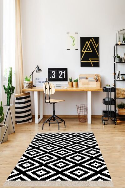 on the clouds Siyah Geometrik Baklava Dilimi Karo Desenli Dijital Baskı Yıkan...