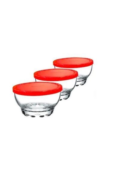 Paşabahçe Glass Bowl with Lid - Storage Container 3-Piece Breakfast Bowl Fma01995