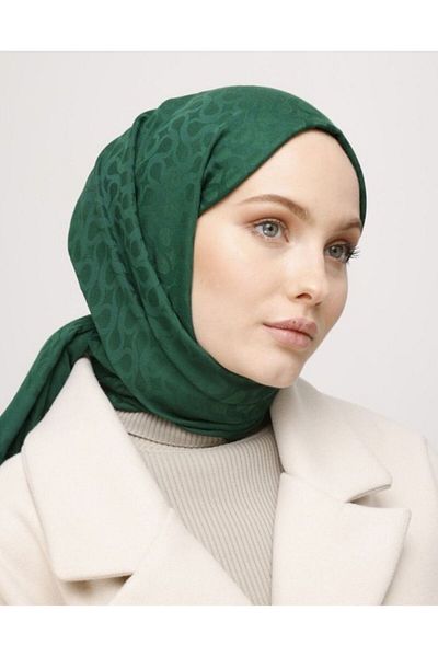 FRESCO SCARFS Γυναικείο σάλι Benetton Green - Hijab Silky, βαμβακερό ζακάρ, μοτίβο λουλουδιών