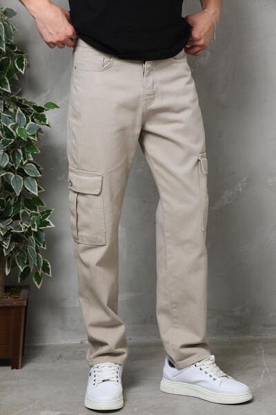 Cuqq Denim Ανδρικό φαρδύ παντελόνι Cargo σε κρεμ χρώμα