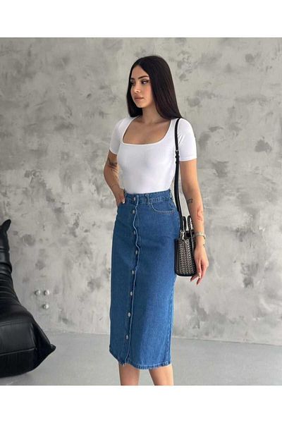 VESS MODA Fusta de damă din denim cu nasturi în față