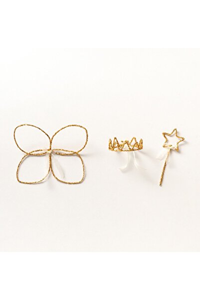 Pop Gold Payetli Kelebek Kanat Asa Taç 3'lü Çocuk Set