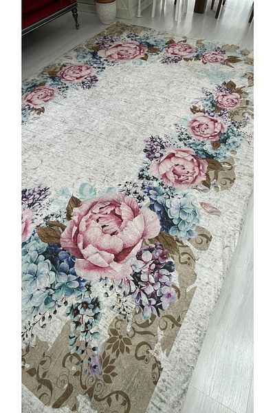 MEKA TEKSTİL Rose Model Elastic Velvet Carpet Cover