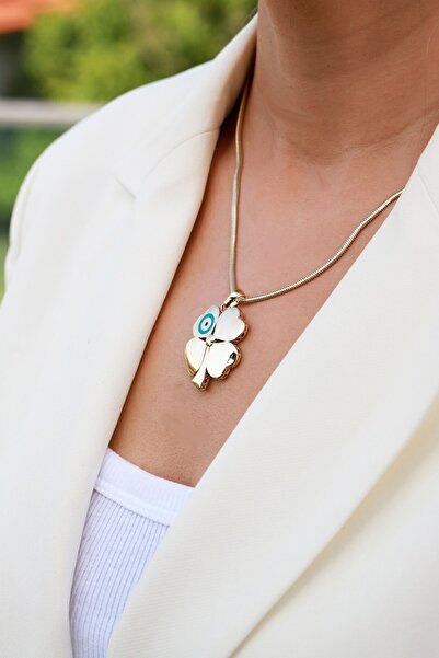 Aydın Kuyumculuk 14 AYAR ALTIN,BALIK SIRTI ZİNCİRLİ YONCA KOLYE AGKLY574