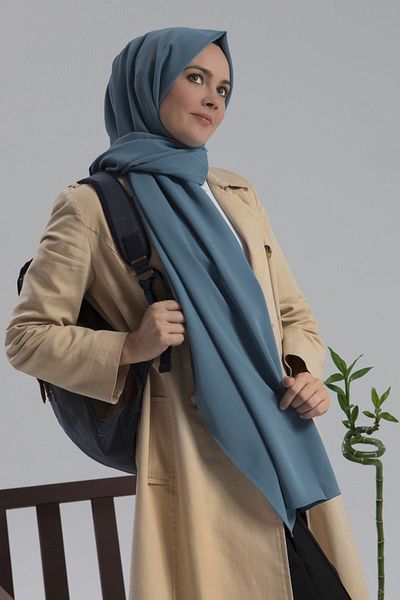 LYRA Μπλε Vega Crepe Σάλι