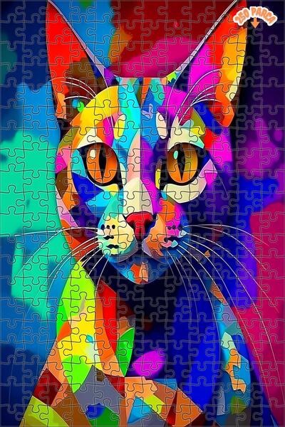 Teona Ahşap Renkli Kedi Büyüsü Dekoratif Çift Katlı Çerçeveli Asılabilir Ahşa...