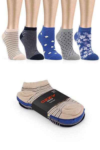 Ozzy Socks 5 чифта дамски чорапи до глезена със забавни шарки, Ozzyp004