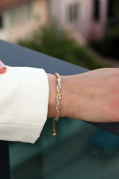 Aydın Kuyumculuk 14 AYAR ALTIN,RENKLİ TOPLU SARGI BİLEKLİK AGBLK585