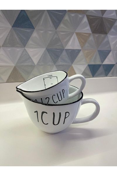 GİLLİ STORE Set of 2 Porcelain Storage Containers Measuring Cups 250/500 ml