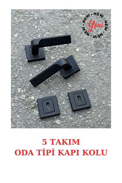 ARON Luxury 3 1 Set - New Dikmen, Black Matte with Square Rosette, 5 Room 2 Bathroom-WC Door Handle