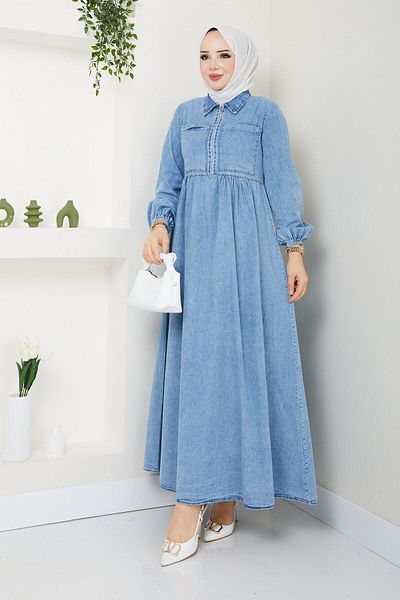 Pamuk Butik Γυναικείο τζιν φόρεμα με φερμουάρ και τσέπες