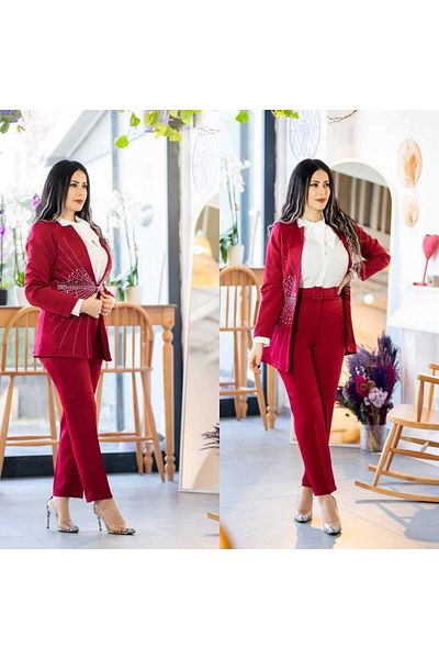 Zümrüt stone detailed jacket and pants, double evening suit 3011