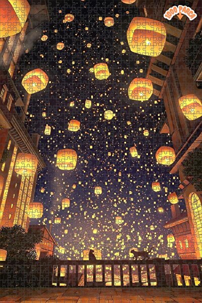 Teona Ahşap Gökyüzünde Işıklar Dansı Dekoratif Çift Katlı Çerçeveli Asılabilir Ahşap Puzzle 1000 PARÇA 70X50