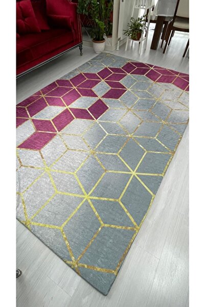 MEKA TEKSTİL Фуксія пірамідальний шовковий оксамитовий килим - на гумці