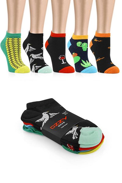 Ozzy Socks 5 чифта дамски чорапи до глезена със забавни шарки, Ozzyp005