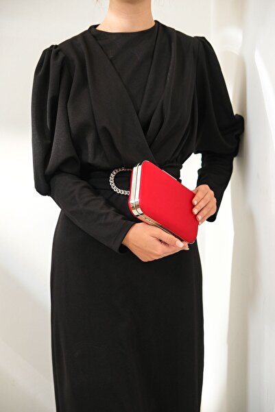 ROZA CANTA Kırmızı Saten Kadın Abiye Dügün Çanta