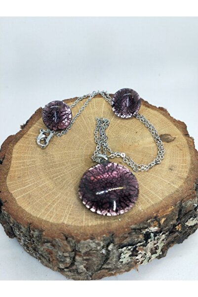 Atölye Şems Murano Cam Tasarım Set Gümüş Varaklı Küpe Ve Kolye