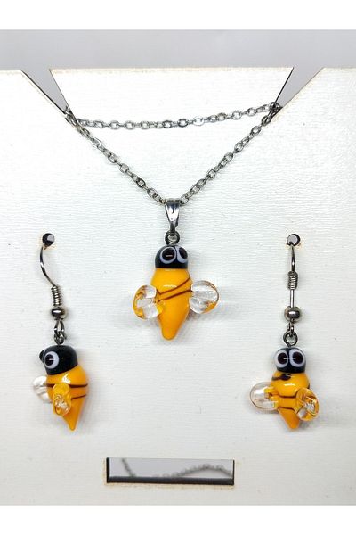 Atölye Şems Murano Glass Design Bee Necklace and Earring Set Set