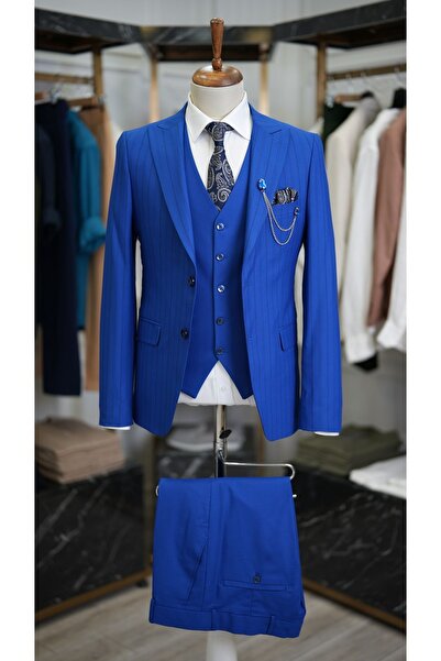 LONATOLİA بدلة رجالية من Saks باللون الأزرق بقصة ضيقة على الطراز الإيطالي - س...