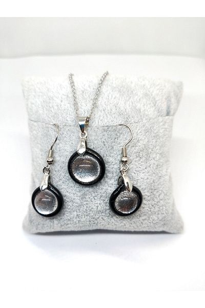 Atölye Şems Murano Glass Moonligt Design Set Necklace and Earring Set