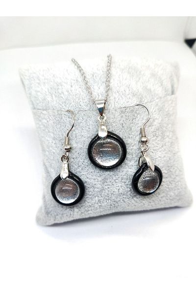 Atölye Şems Murano Glass Moonligt Design Set Necklace and Earring Set