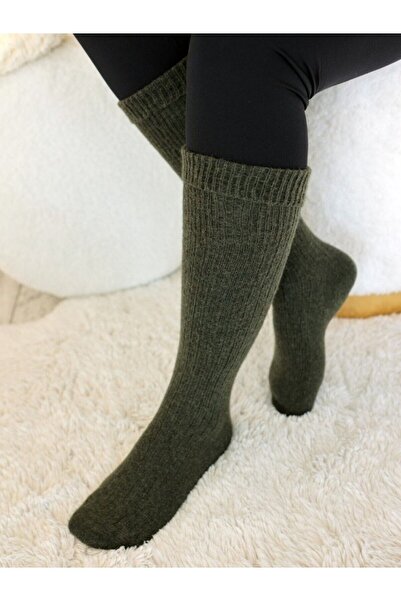 Buluş Organic 2'li Siyah, Haki Organik Koyun Yünü Fitilli Kadın Bot Çorabı