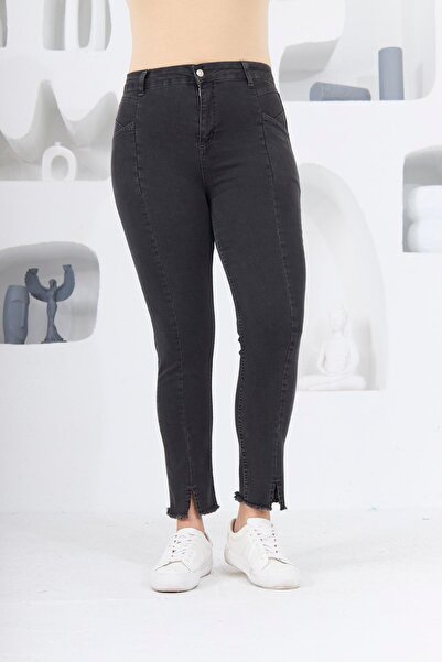 RMG Paça Detaylı Füme Büyük Beden Kot Pantolon