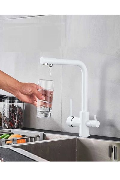 RENA DESIGN 3-Way White Purified Kitchen Sink - L Pipe, Lux Water Saving Faucet