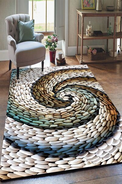 Yürük Home Welsoft Kumaş Dijital Baskılı TAŞ MODELİ LASTİKLİ HALI ÖRTÜSÜ