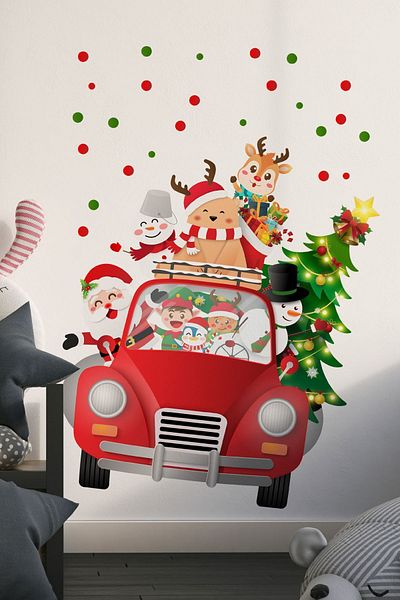 212shop Σετ αυτοκόλλητων για τον τοίχο, Φίλοι της Πρωτοχρονιάς στο αυτοκίνητο