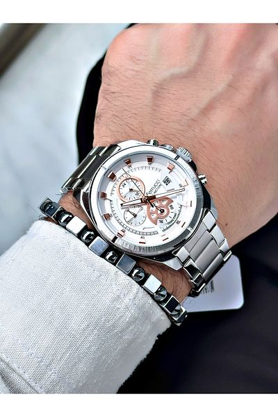 Ferrucci men's Silver Colored Wristwatch and Bracelet Gift Set - Steel Cord, Functions Active